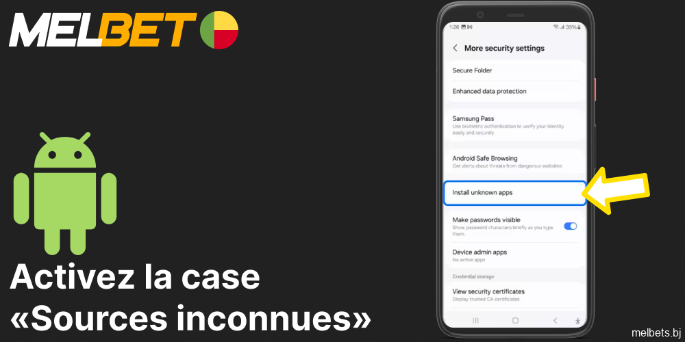 Activez la case «Sources inconnues» pour installer l'application mobile Melbet