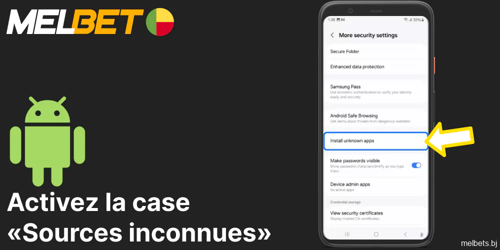 Activez la case «Sources inconnues» pour installer l'application mobile Melbet