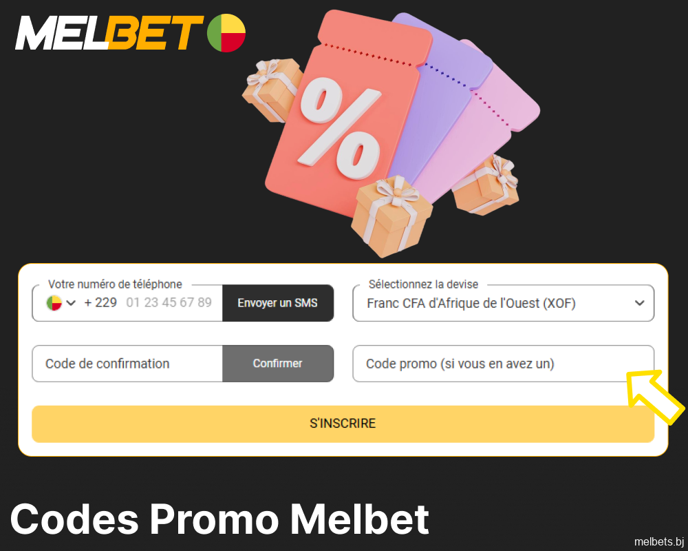 Bonus et codes promo disponibles sur l'application mobile Melbet pour les joueurs du Bénin.