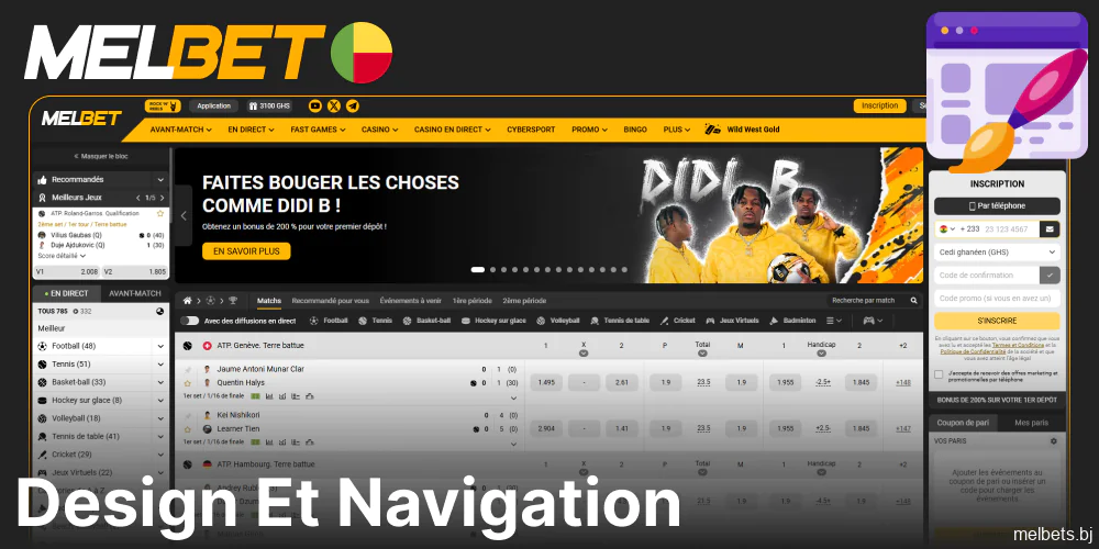 Les principales caractéristiques du design et de la navigation du casino Melbet au Bénin