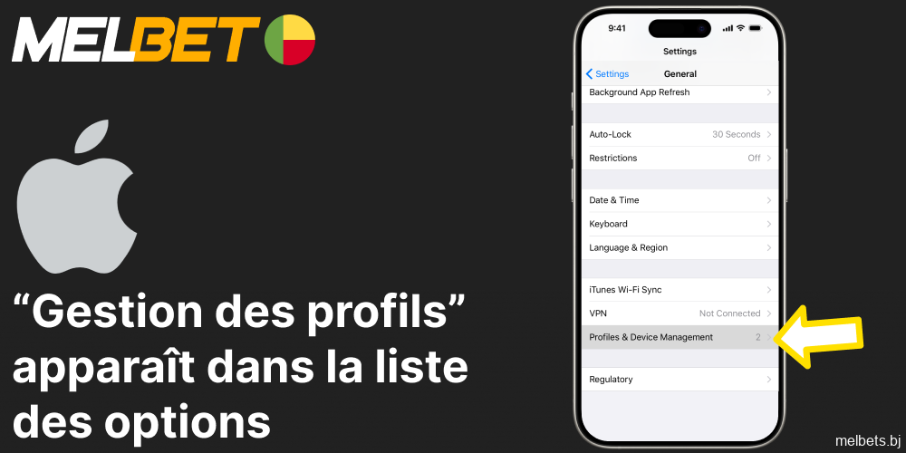 “Profile management” appears in the list of options in the process of Melbet app installation