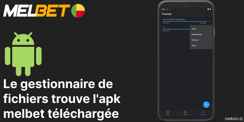 Le gestionnaire de fichiers trouve l'apk Melbet téléchargée