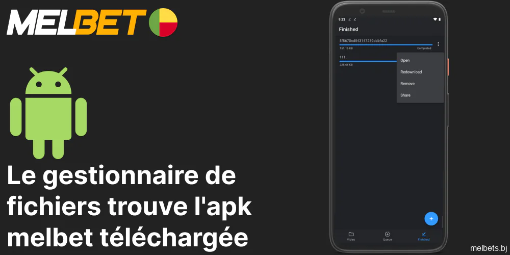 Le gestionnaire de fichiers trouve l'apk Melbet téléchargée