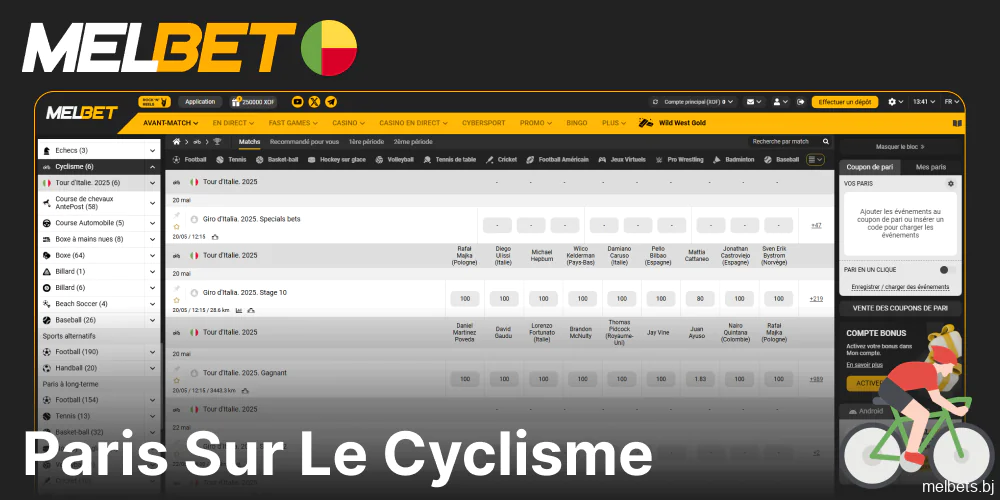 Options de paris sur le cyclisme disponibles sur Melbet pour les parieurs du Bénin