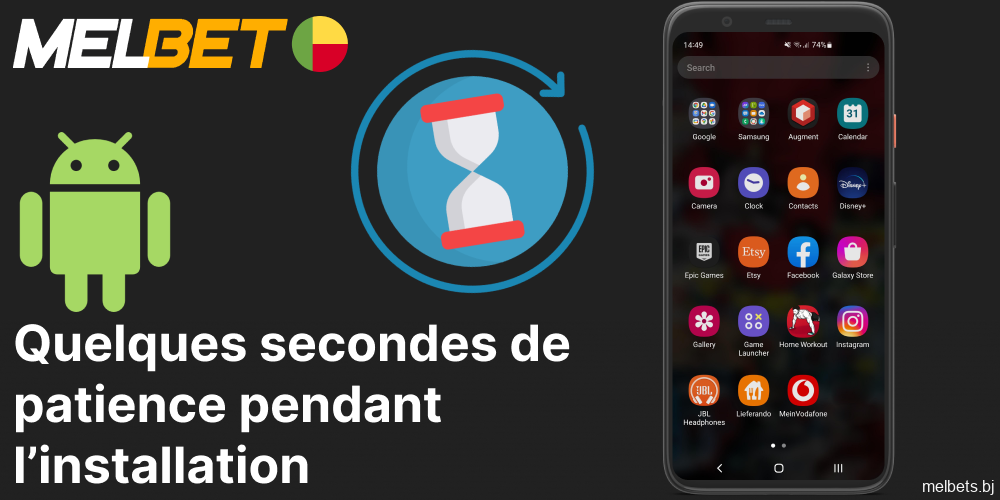 Quelques secondes de patience pendant l’installation de l'application Melbet