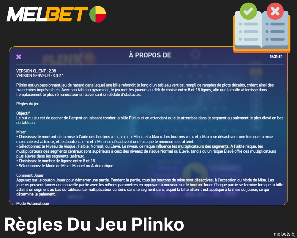 Les principales règles du jeu Plinko sur Melbet pour les joueurs du Bénin